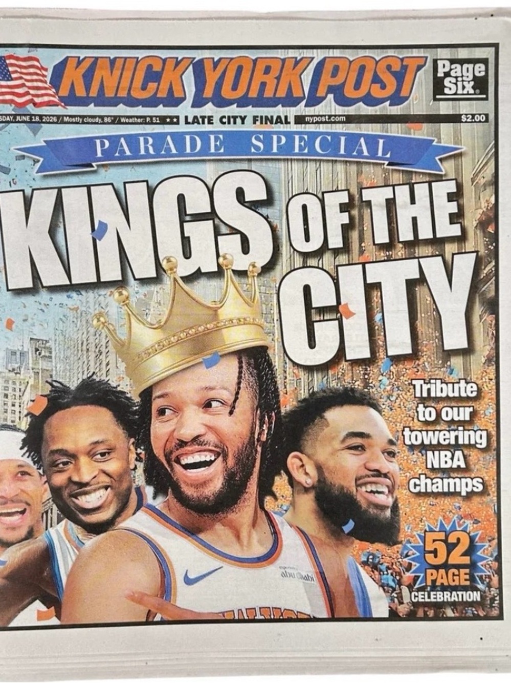 Ny Knicks New York post king of city parade special full newspaper 6/18/26